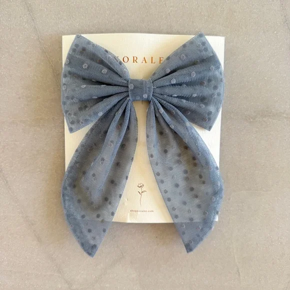 NWT Noralee Oversized Blue Polka Dot Tulle Hair Bow | Rylee + Cru - Picture 2 of 6
